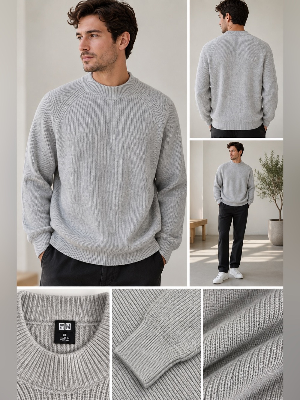 UNIQLO Men’s Middle Gauge Mock Neck Sweater Gray XL 464853